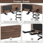Tindbea Hair Dryer Holder Curling Iron Holder, Blow Dryer Holder Wall Mount, Bathroom Hair Tool Organizer Rack for Universal Dryer, Walnut Matte Black