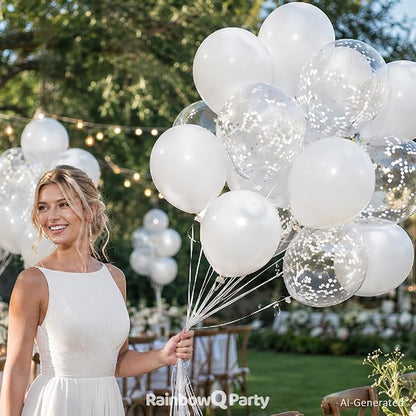 RainbowQ White Balloons 55Pcs 12 Inch Confetti Latex Helium Party Balloon | - Image 2