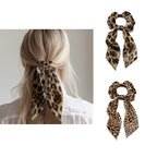 Leopard Print Hair Ties Elastic Ribbon Brown Knotted Bow Scrunchies Lightweight Scraf Scrunchy Stretchy Aesthetic Accessory Pack of 2