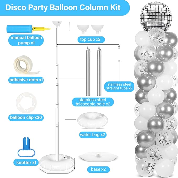 2 Sets Disco Ball Party Balloon Column Stand Kit - Image 2