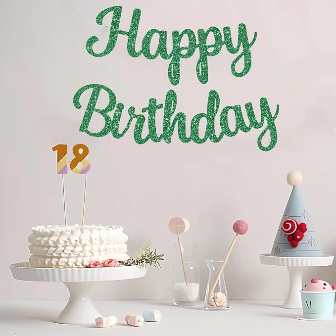 BEISHIDA Glitter Green Happy Birthday Banner Party Decoration NO DIY, 10Feet | - Image 6