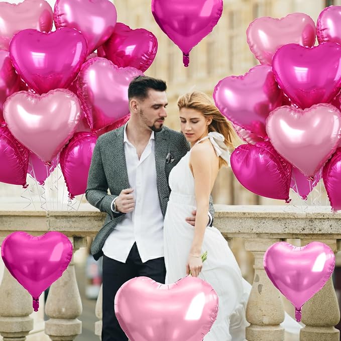 Pastel Pink Heart Balloons, 18 Inch Light Pink Rose Red Foil Balloons Helium - Image 8