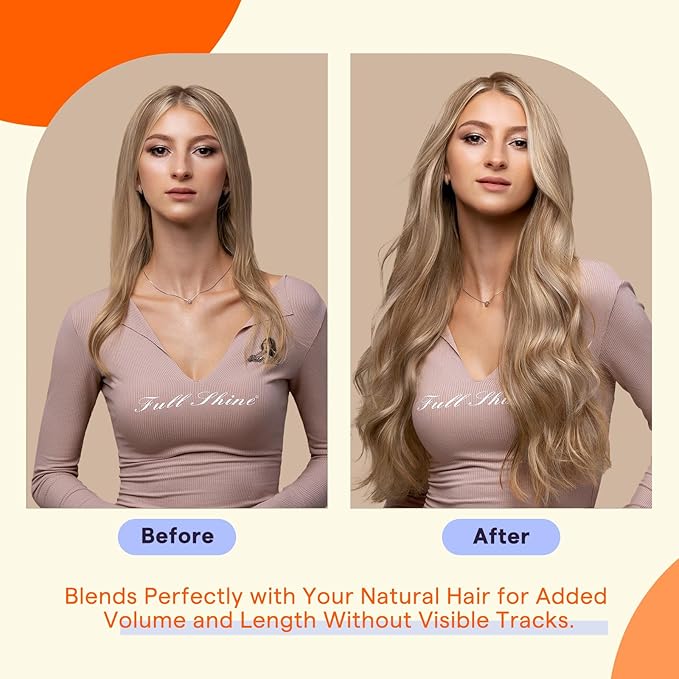 Full Shine Hair Extensions Real Human Hair Tape in Color 10 Brown Highlight 60 Blonde 22 Inch Invisible Double Sided Tape Ins Human Hair Extensions 20PCS Natural Extensions for Women Real Hair 50g