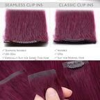 WENNALIFE Seamless Clip In Hair Extensions Human Hair, 12 Inch 80g 7pcs Light Burgundy Real Hair Extensions Clip in Human Hair Invisible PU Skin Weft Natural Remy Hair