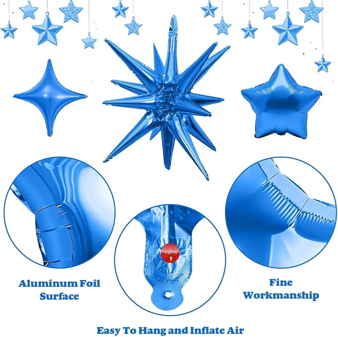 14pcs Blue Silver Star Balloons, Mixed Star Foil Balloon, 22Inch Explosion - Image 7