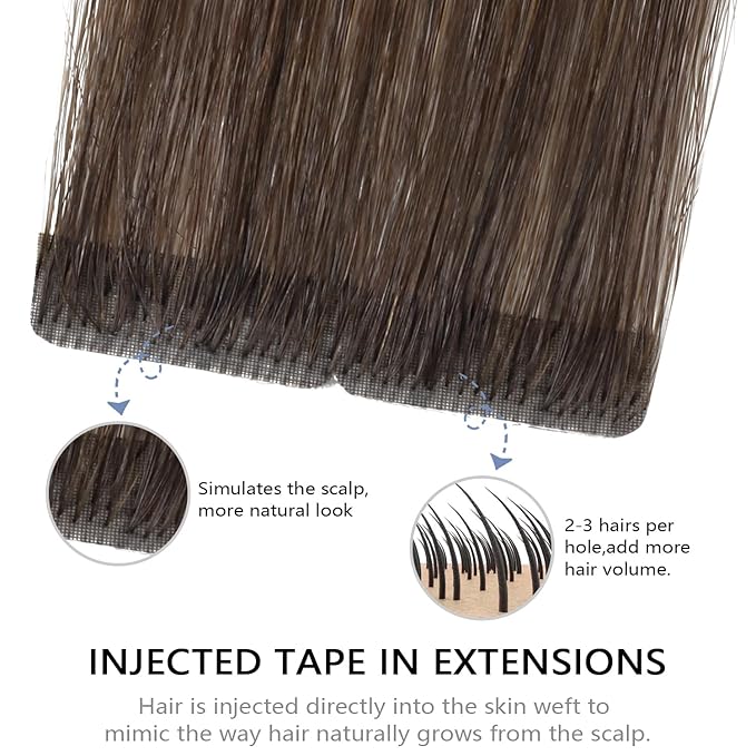 COOKAYU Invisible Tape in Hair Extensions, Balayage Dark Brown to Dirty Blonde 16Inch 20pcs 35g/pack Straight Real Human Hair Invisible Injected Tape in Extensions