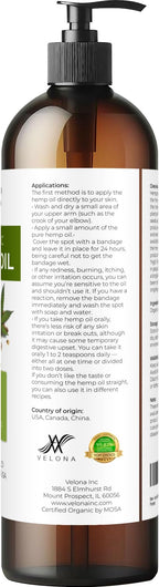 velona Hemp Seed Oil USDA Certified Organic - 8 Fl Oz | 100% Pure and Natural Carrier Oil | Unrefined, Cold Pressed | Hair, Body, Face & Skin Care