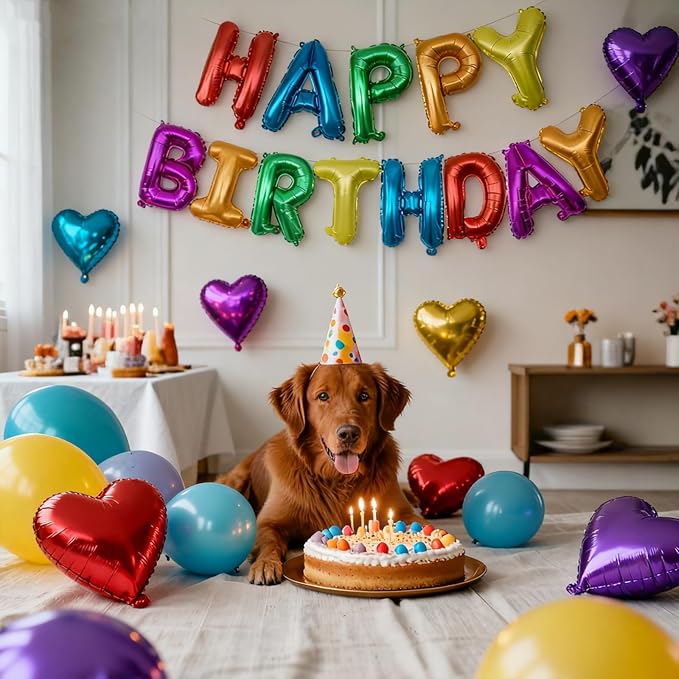 Rainbow Happy Birthday Letters Balloon Banner Kit, Usable Mylar Decorations - Image 5