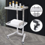 2 Tier Foldable Tray Trolley, Stainless Steel Salon Storage Metal Rolling Cart Mobile Hairdressing Tool Organizer with Wheels for Hair Salon, Studios, Spa Salons (Silver)
