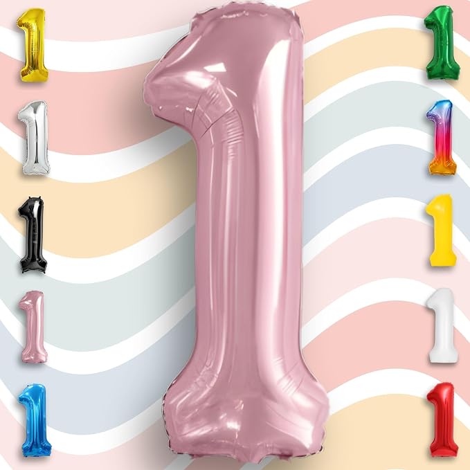 Pink Pearl Number Balloon 1 Mylar Foil Macaron Balloons 16 Inch - Image 3