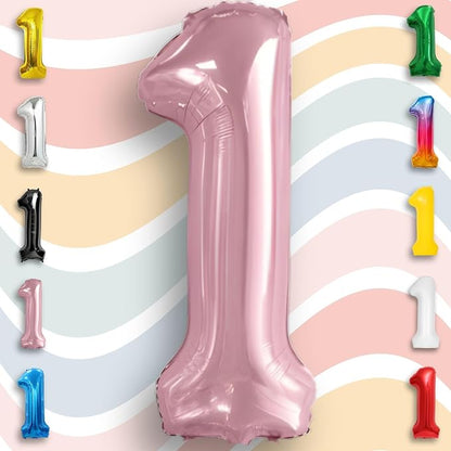 Pink Pearl Number Balloon 1 Mylar Foil Macaron Balloons 40 inch - Image 3