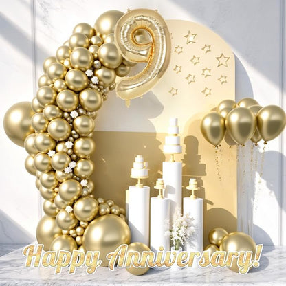 Champagne Gold Large Number 9 Balloon, 40 Inch Light Gold Foil Helium Number - Image 6
