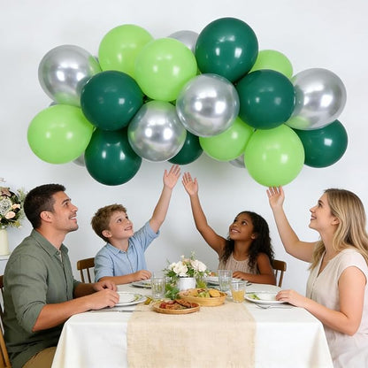 Green Balloons, 12 Inch Dark Emerald Lime Green Metallic Silver Latex Balloons - Image 2