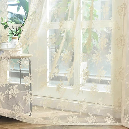 Kotile Beige Lace Sheer Curtains - Image 8