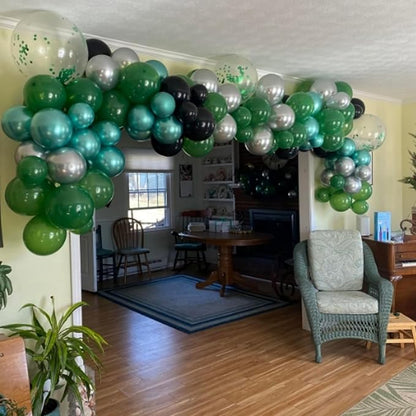 Dark Green Balloons Set, Confetti & Metallic Silver Latex - Image 4