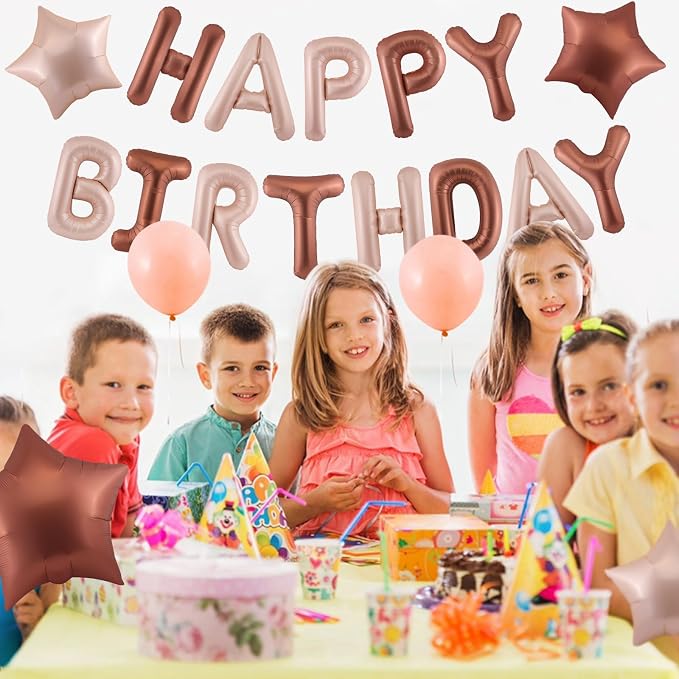 CANREVEL Happy Birthday Banner Decorations + 12Pcs Star Balloons, Chocolate | - Image 7