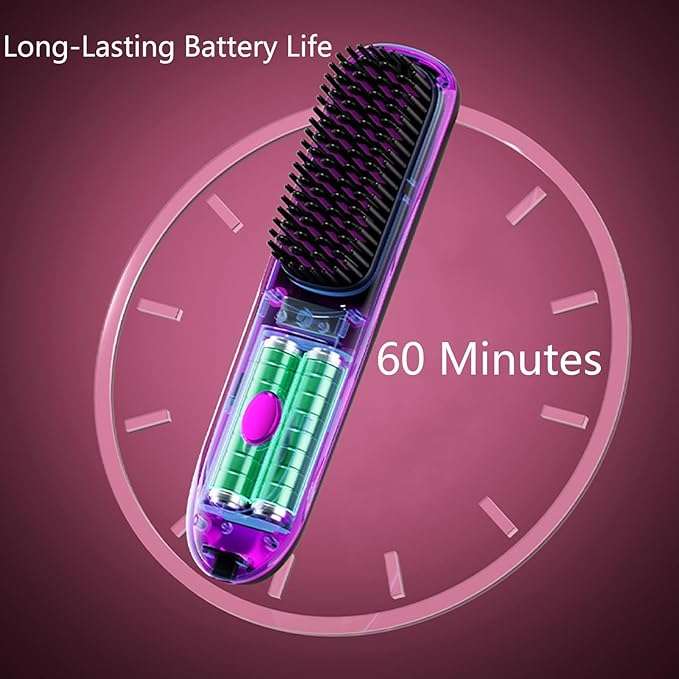 Go Brush Pro Hair Straightener – Cordless Comb with Base Negative Ion, 6000mAh Fast Heating & Portable Travel Design, Rechargeable Brush for Straightening and Curling (Black-1Pcs)
