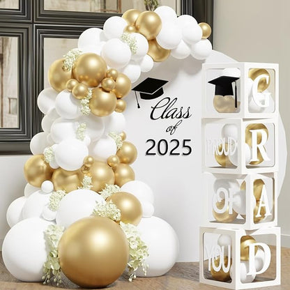 Graduation Decorations 2025, PROUD OF YOU, Class of 2025 and 118pcs White Gold by Staraise