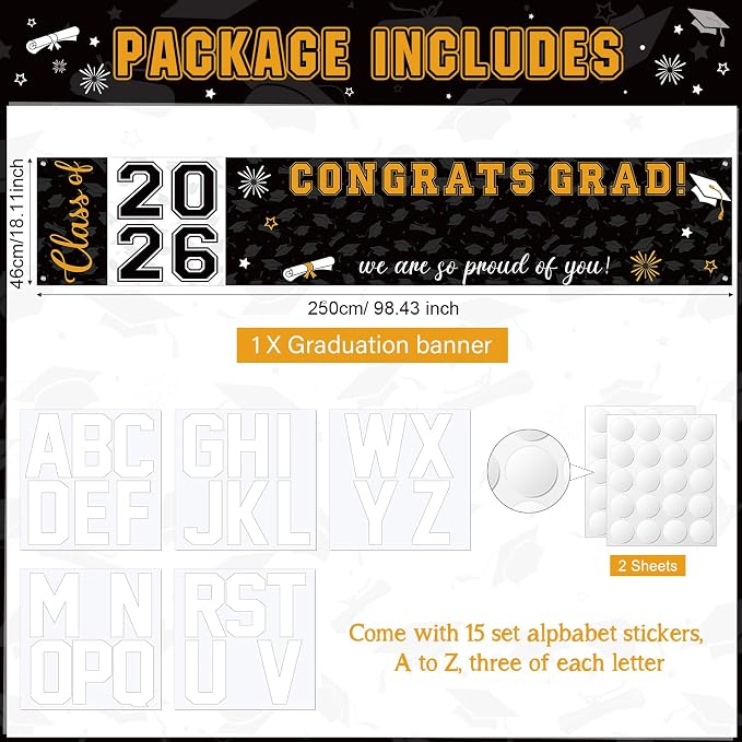Graduation Congratulations Banner Decorations, Class 2026 Personalized - Image 2