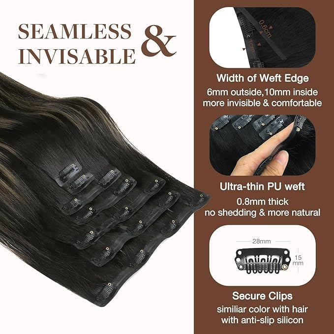 GOO GOO Clip in Hair Extensions Real Human Hair, Remy Human Hair Extensions Clip ins for Women, Natural Human Hair, 22 Inch 160g 7Pcs, 1B/16/1B Balayage Natural Black to Light Blonde
