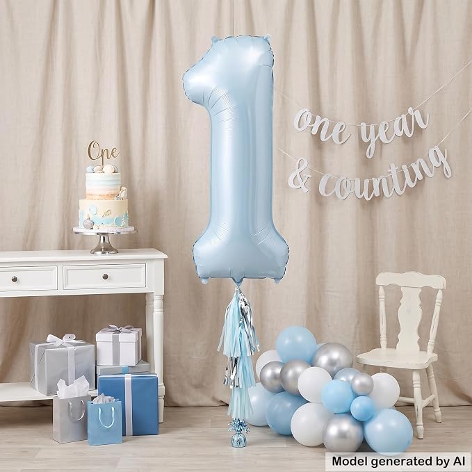 40 Inch Light Blue Foil Number 1 Balloon - Image 4