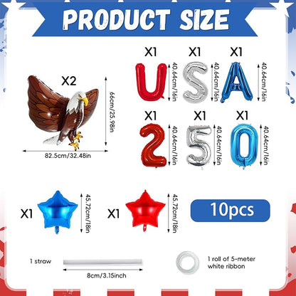 10PCS 4th of July Balloons Set, USA 250 Foil Letter Balloons - Image 2
