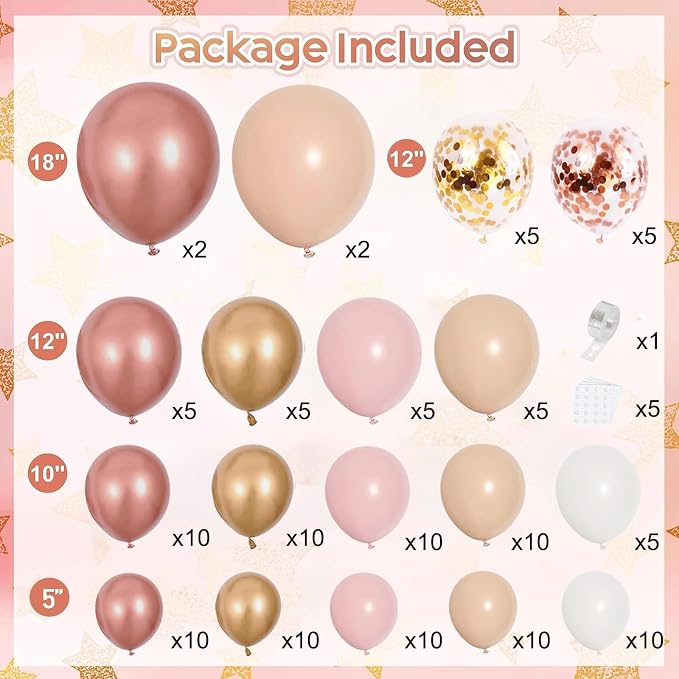 Rose Gold Pink Balloon Garland Kit, Nude White Gold Confetti | Pastel Pink Gold - Image 2