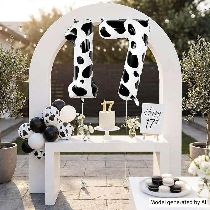 40 Inch Cow Print Number 17 Balloon Set, Giant Black & White Foil Mylar Number - Image 7