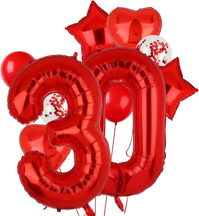 40 Inch Red Number Balloons 30 Foil Balloon 30th Birthday Party Decor 10Pcs | by GGDE