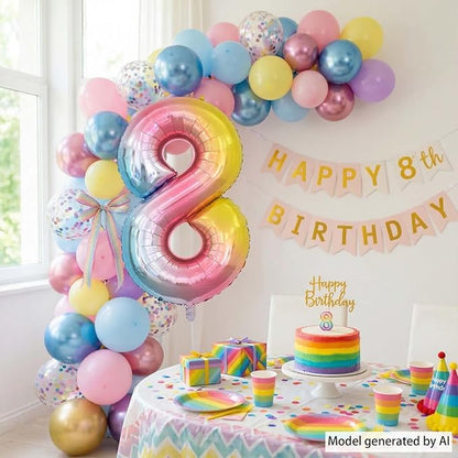 Rainbow Ombre Number 8 Balloon 40 Inch Pastel Foil Decor - Image 6
