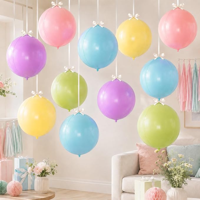 10 Pcs Pastel Round Foil Balloons Multicolor Colorful 4D Ball Balloon Pastel - Image 6