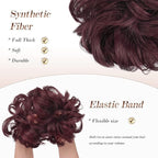 FESHFEN Messy Bun Hair Piece - Elastic Wavy Curly Hair Bun Scrunchies Extensions Synthetic Chignon Hairpieces for Women Girls, Wine Red 1.5 oz