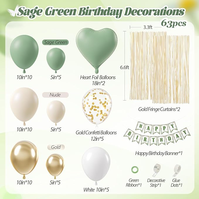 SaratimTou Sage Green Birthday Decorations - Image 2