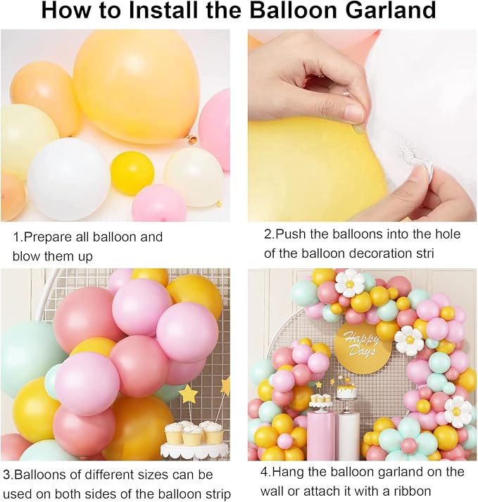 Daisy Balloon Garland Arch Kit, Retro Yellow Pink Green Hippie Boho Balloons - Image 7