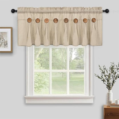 Farmhouse Valance Curtains, Boho Cotton Linen Kitchen Valance, Rustic Button - Image 2