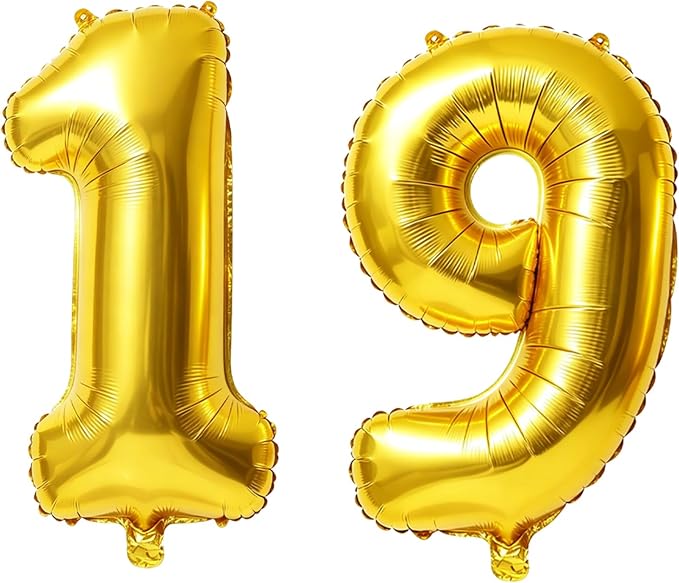 40 Inch Number 19 Balloons for 19th Birthday Party Decorations, 0-100 Gold by FOBELEC