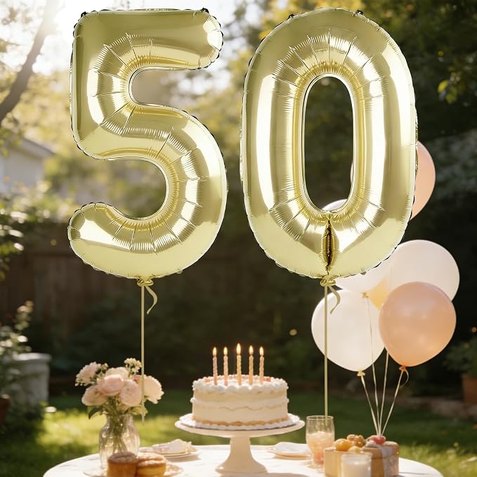 40 Inch Number 50 Balloons for 50th Birthday Party Decorations, 0-100 Champagne - Image 3