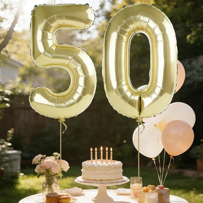 40 Inch Number 50 Balloons for 50th Birthday Party Decorations, 0-100 Champagne - Image 3