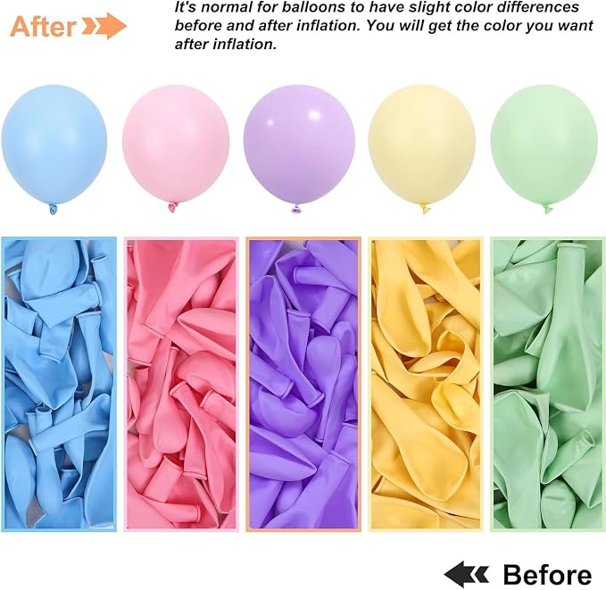 RUBFAC Pastel Balloons Macaron Rainbow Balloon Arch Kit 154pcs | Pastel Rainbow - Image 3