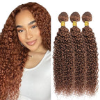28 30 32 Inch Color #30 Human Hair Bundles Light Brown Water Wave Bundle Niegmeag Brazilian Virgin Soft and Silky Remy Hair Extensions Color #30 Wet and Wavy Bundle