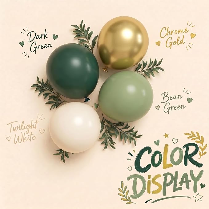 Emerald Green White Gold Balloons Arch Kit - Image 4