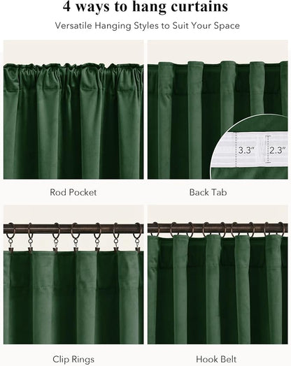 Dark Green Christmas Velvet Drapes Room Darkening, 300GSM Heavy Soft Velvet - Image 2