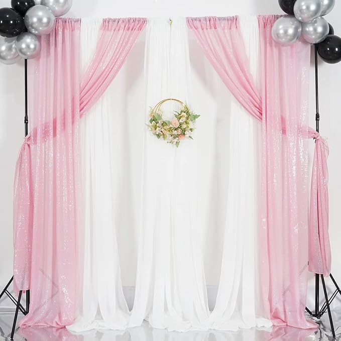 Poise3EHome Pink Sequin Backdrop Curtains, 4 Panels 2FTx8FT Glitter Background - Image 2
