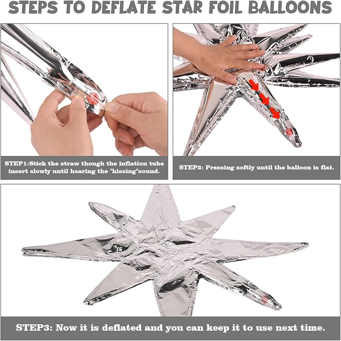 8 Pcs Silver Star Balloons, 27/22 inch Explosion Foil Balloons - Image 3