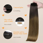 DOORES Seamless Clip-in Real Human Hair Extensions, Chocolate Dip Color Melt 20 Inch 110g 7pcs, Straight Hair Invisi Edge