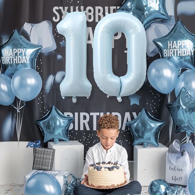 40 Inch 10 Balloon Number, Large Pastel Matte Baby Blue Foil Number 10 Balloons - Image 4