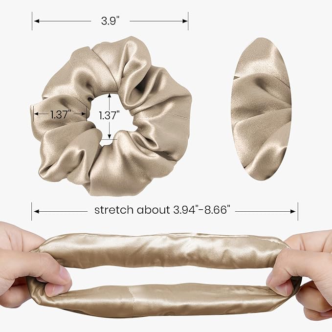 LILYSILK Silk Hair Scrunchies Ties for Frizz & Breakage Prevention 100% Mulberry Elastic Ponytail Holder 5PC (ivory+light coffee+pale pink+coffee+gravel gold)