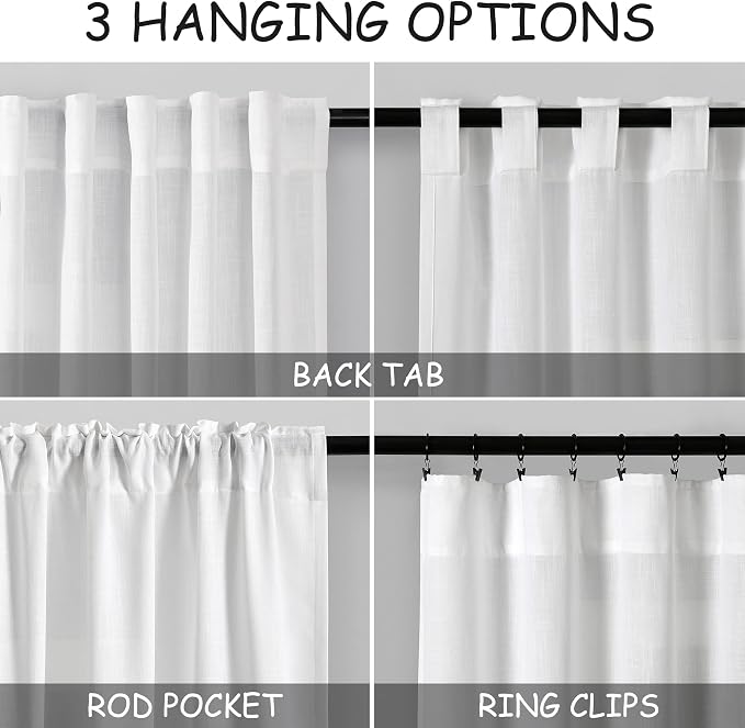 White Semi Sheer Linen Curtains 92 inch Length - Image 3