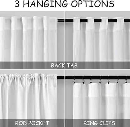 White Semi Sheer Linen Curtains 92 inch Length - Image 3