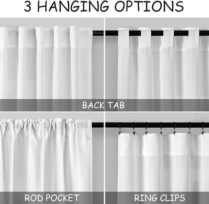 White Linen Curtains for Living Room 114 Inches Long Extra Long Back Tab - Image 2